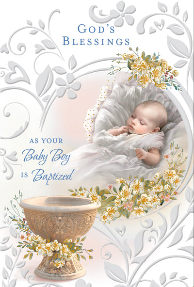 Boy Baptism - Baby - 4 5/8 X 6 3/4 - Gold Pearl & Embossed