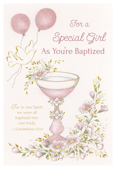 Girl Baptism - Baby - 4 5/8 X 6 3/4 - Gold Decoration & Glitter