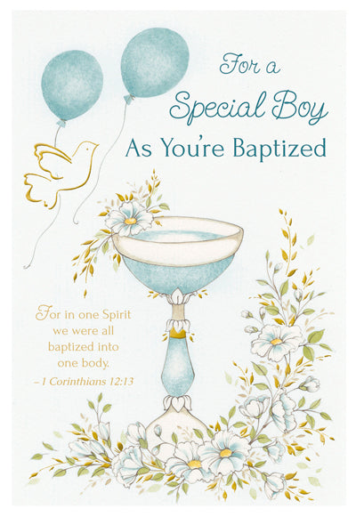 Boy Baptism - Baby - 4 5/8 X 6 3/4 - Gold Decoration & Glitter