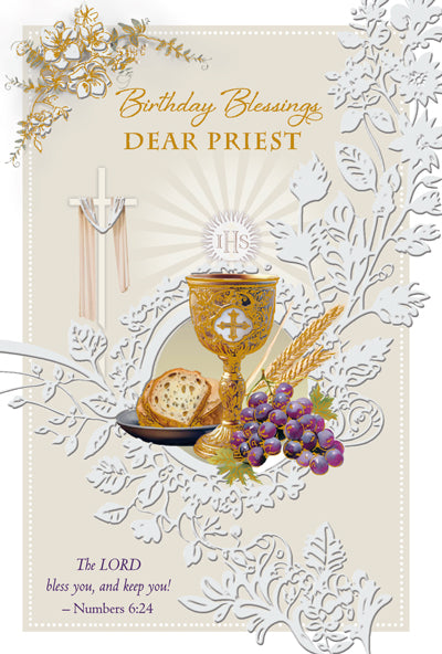 Priest Birthday - 4 5/8 X 6 3/4 - Gold & Pearl & Embossed