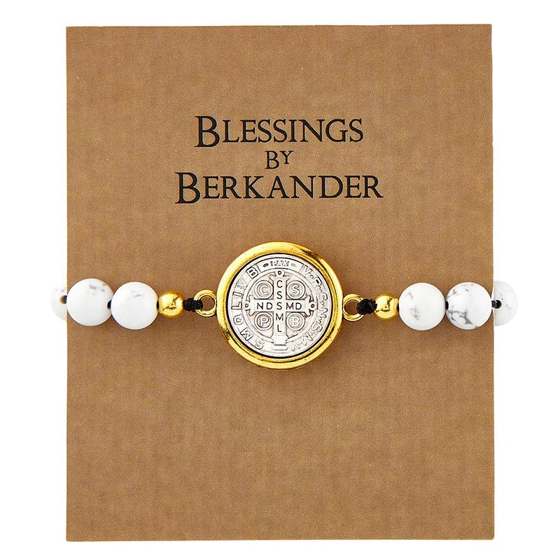 Saint Benedict Bracelet 8mm White Marbled Beads