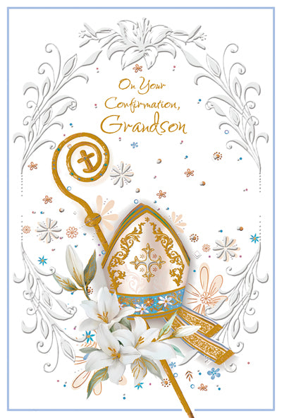Grandson Confirmation - 4 5/8 X 6 3/4 - Gold Pearl & Embossed