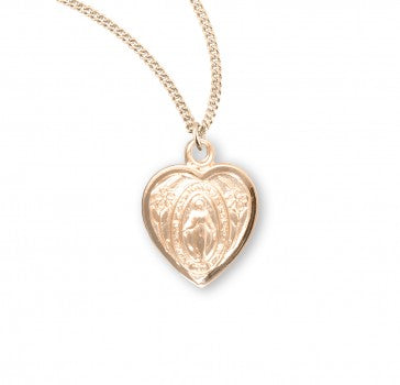 Gold over Sterling Silver Miraculous Medal Heart 18" Chain