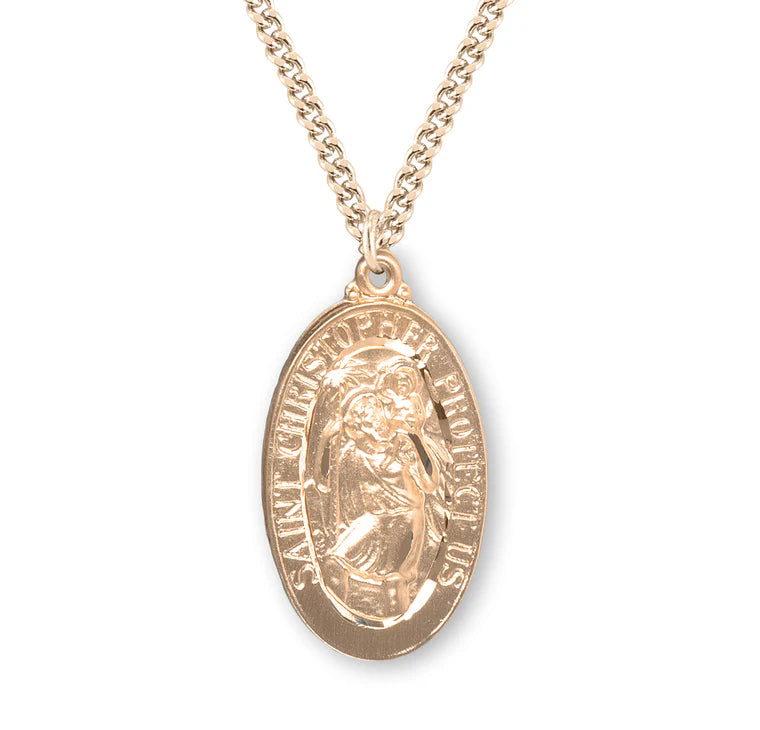 Gold over Sterling Silver Saint Christopher Medal 24" Chain