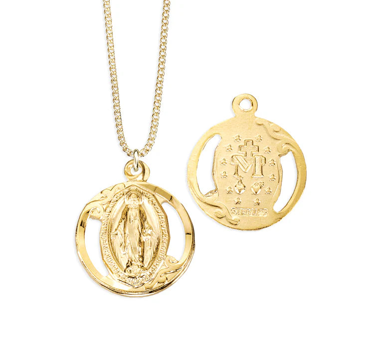 Gold Over Sterling Silver Miraculous Medal 18" Chain