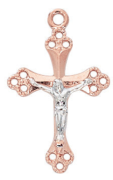 ROSE GOLD SS TWO TONE CRUCIFIX 18" CH 1