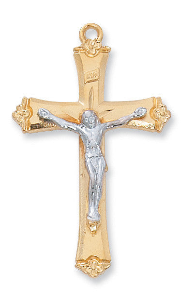 Gold over Sterling Silver Crucifix Necklace Two-tone 18" chain