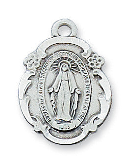 Sterling Silver Miraculous Medal 18" Chain