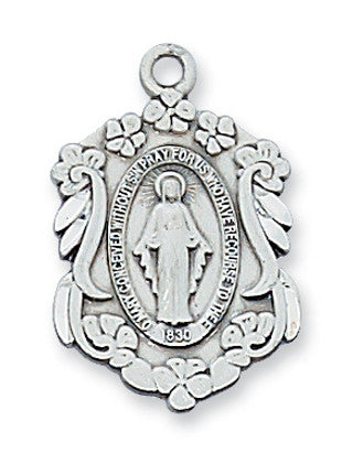 Sterling Silver Miraculous Medal 18" Stainless Chain