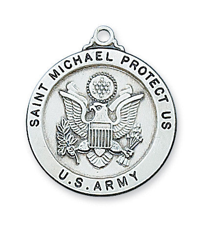 Sterling Silver Saint Michael Army Necklace 24" Chain