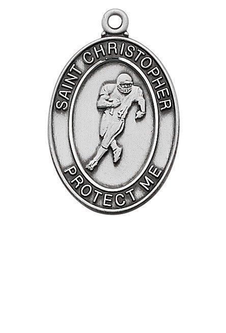 Sterling Silver Saint Sebastian Football Necklace 24" Chain