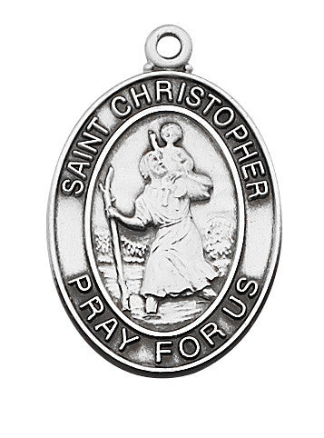 Sterling Silver Saint Christopher Necklace 24" Chain