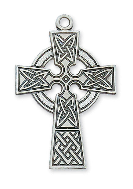 Sterling Silver Celtic Cross Necklace 24" Chain