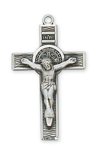 Sterling Silver Crucifix St. Benedict Necklace 18" chain
