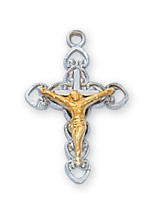 Sterling Silver Two Tone Crucifix Necklace 16" Chain