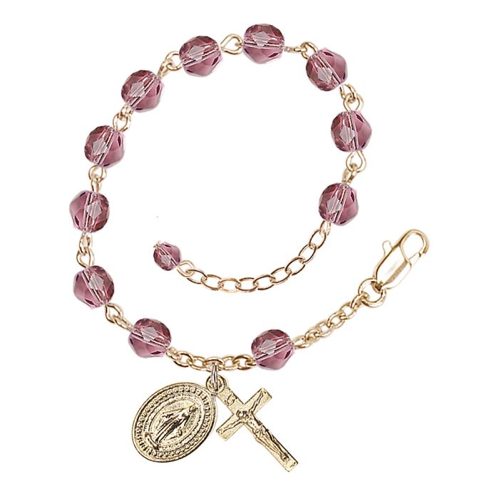 Rosary Bracelet 6MM Pink Birthstone RB Gold