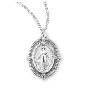 Miraculous Medal sterling beaded 18"ch