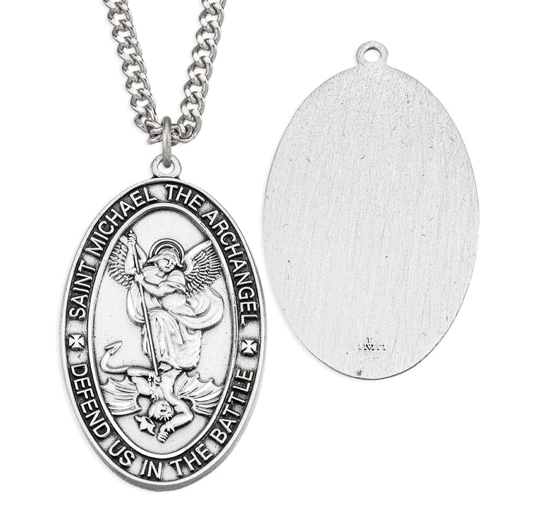 Sterling Silver Large Saint Michael Medal 24" Chain