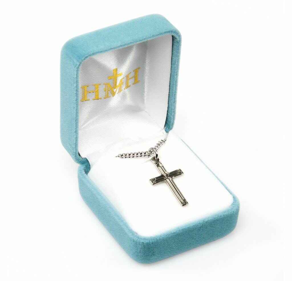 Sterling Silver Engraved Cross Pendant 18″ Chain