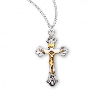 Sterling Silver Small Fancy Tu-Toned Crucifix 18" Chain
