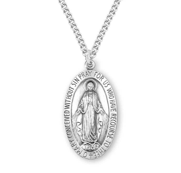 Sterling Silver Large Miraculous Medal 27" Chain