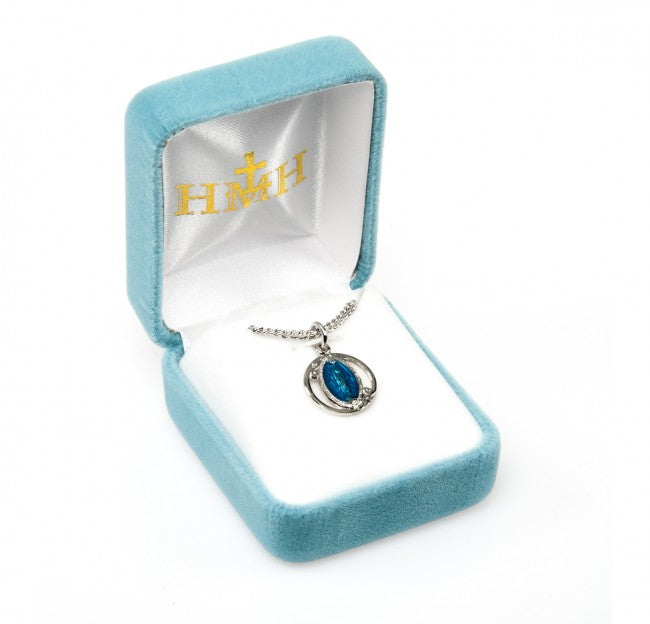 Sterling Silver Blue Enameled Miraculous Medal 18" Chain