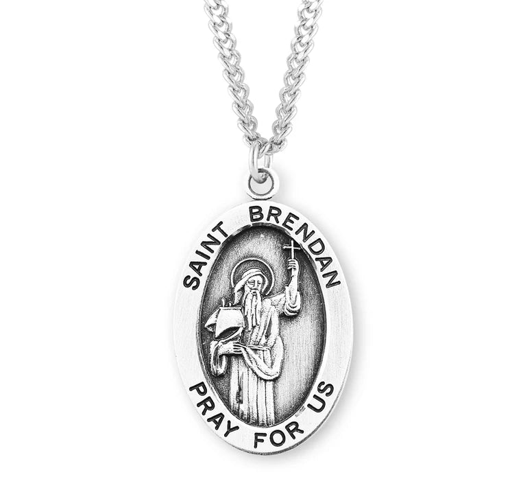 Sterling Silver Large Saint Brendan Medal 24" Chain