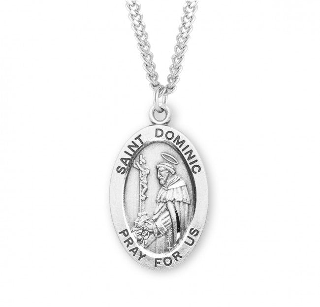 Sterling Silver Large Saint Dominic Medal 24" Chain