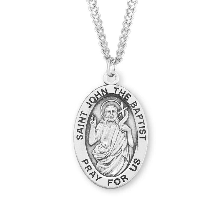 Sterling Silver Saint John the Baptist Medal 24" Chain