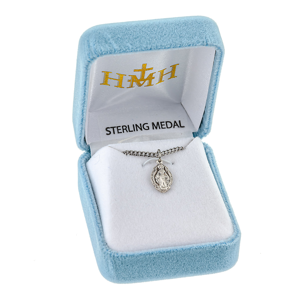 Sterling Silver Baby Miraculous Medal with Scalloped Edging 13" Chain