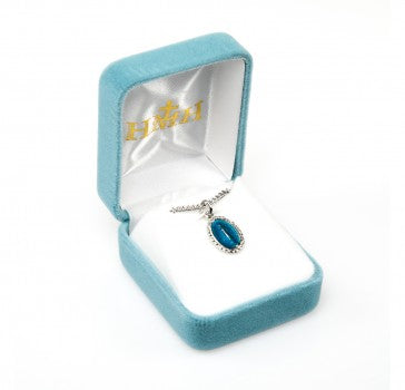 Sterling Silver Oval Blue Enameled Miraculous Medal