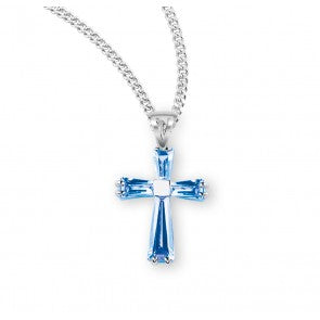 Sterling Silver Blue Cubic Zirconia Cross 18" Chain