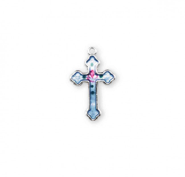 Sterling Silver Blue Enameled Cross 18" Chain