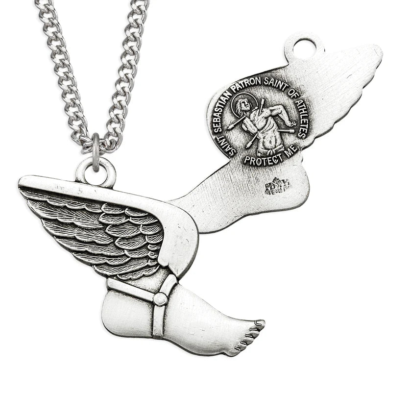 Sterling Silver Saint Sebastian Track Medal 24" Chain