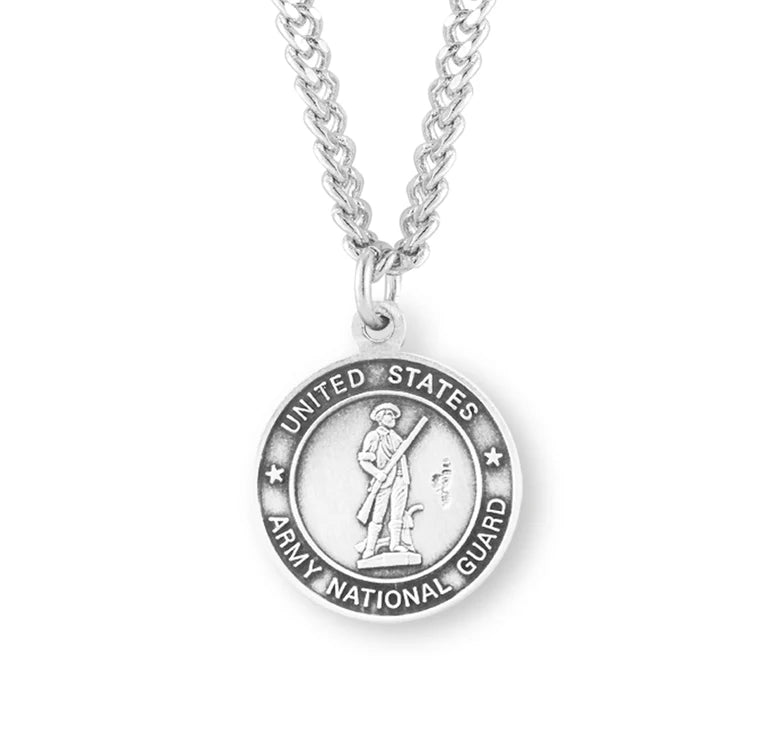 Sterling Silver Saint Michael Army National Guard Medal 24" Chain