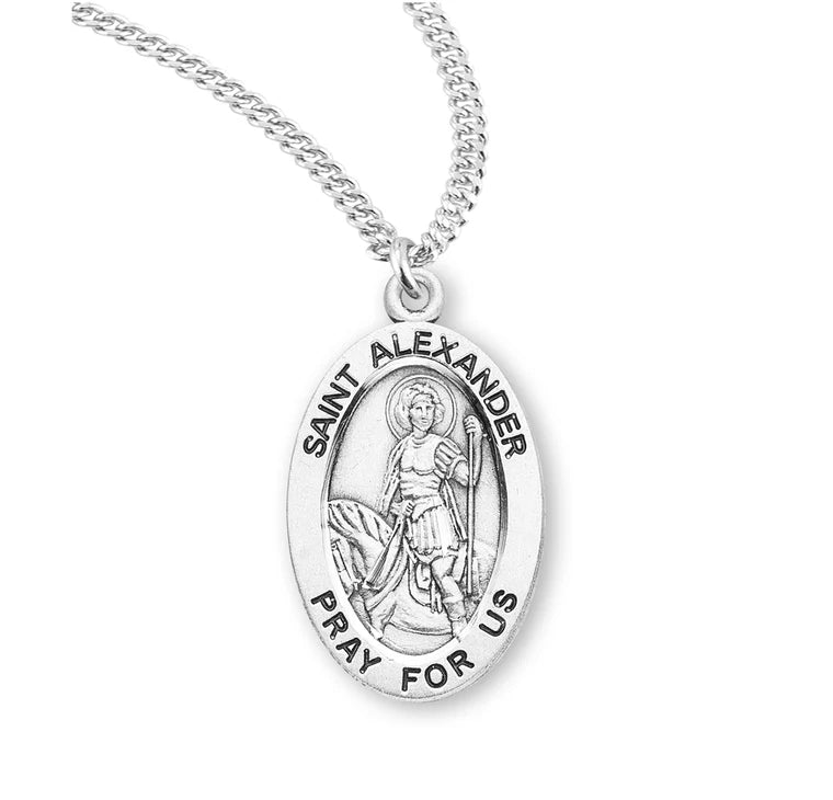 Sterling Silver Saint Alexander Medal 20" Chain