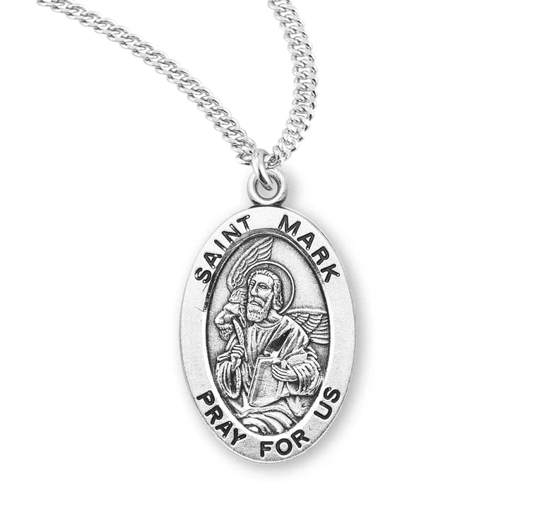 Sterling Silver Saint Mark Medal 20" Chain