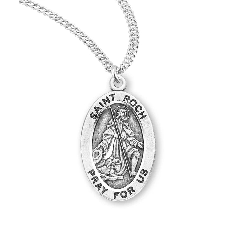 Sterling Silver Saint Roch Medal 20" Chain
