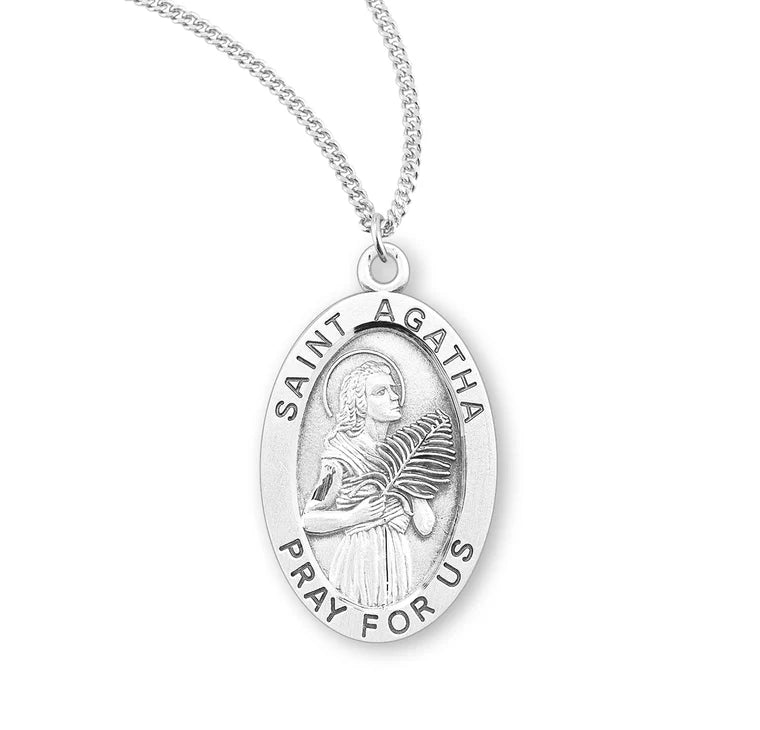 Sterling Silver Saint Agatha Medal 18" Chain