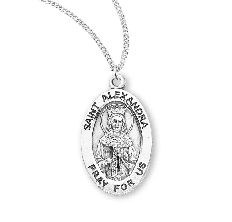 Sterling Silver Saint Alexandra Medal 20" Chain