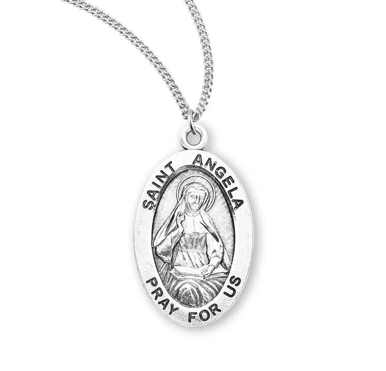 Sterling Silver Saint Angela Medal 18" Chain