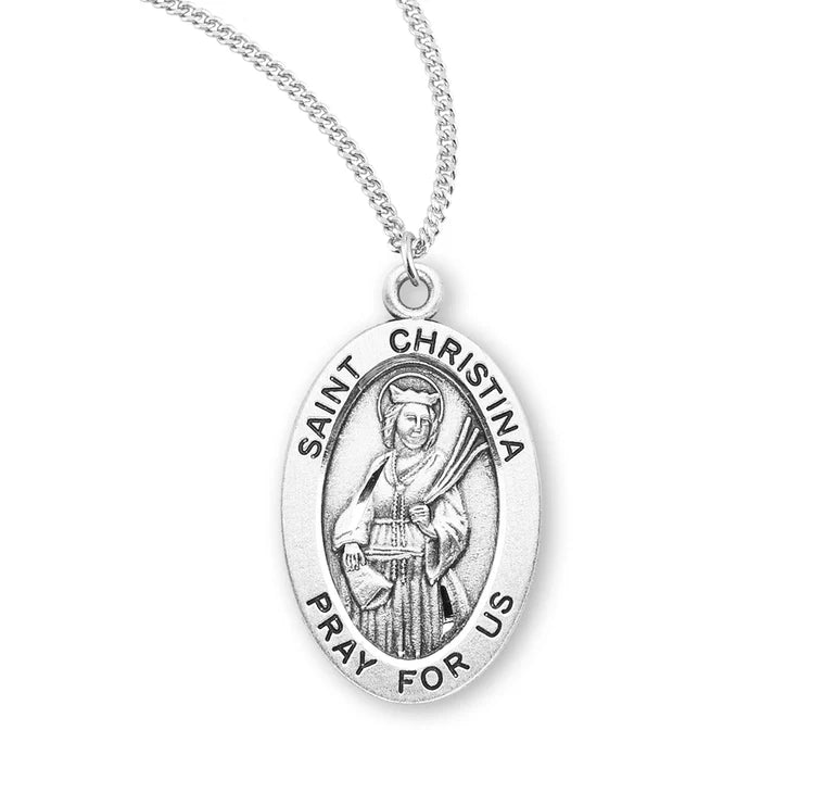 Sterling Silver Saint Christina Medal 18" Chain
