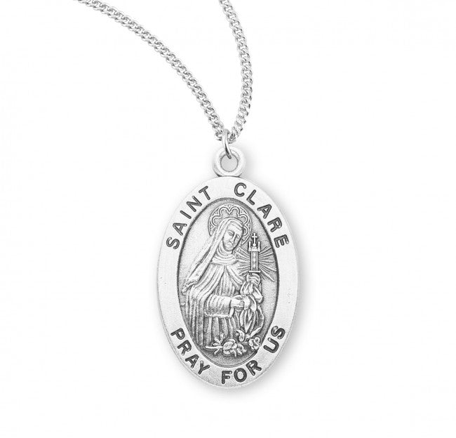 Sterling Silver Saint Clare Medal 18" Chain
