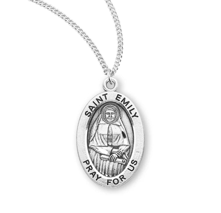 Sterling Silver Saint Emily Medal 18" Chain