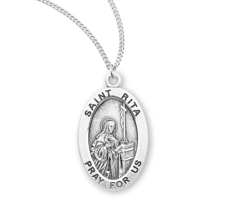 Sterling Silver Saint Rita Medal 18" Chain