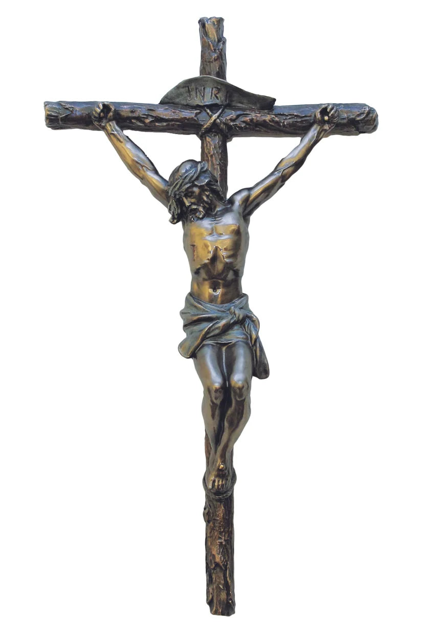 16" Crucifix in Lightly Hand-Painted Cold Cast Bronze