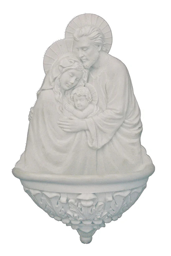 Holy Family holy water font in white 9"