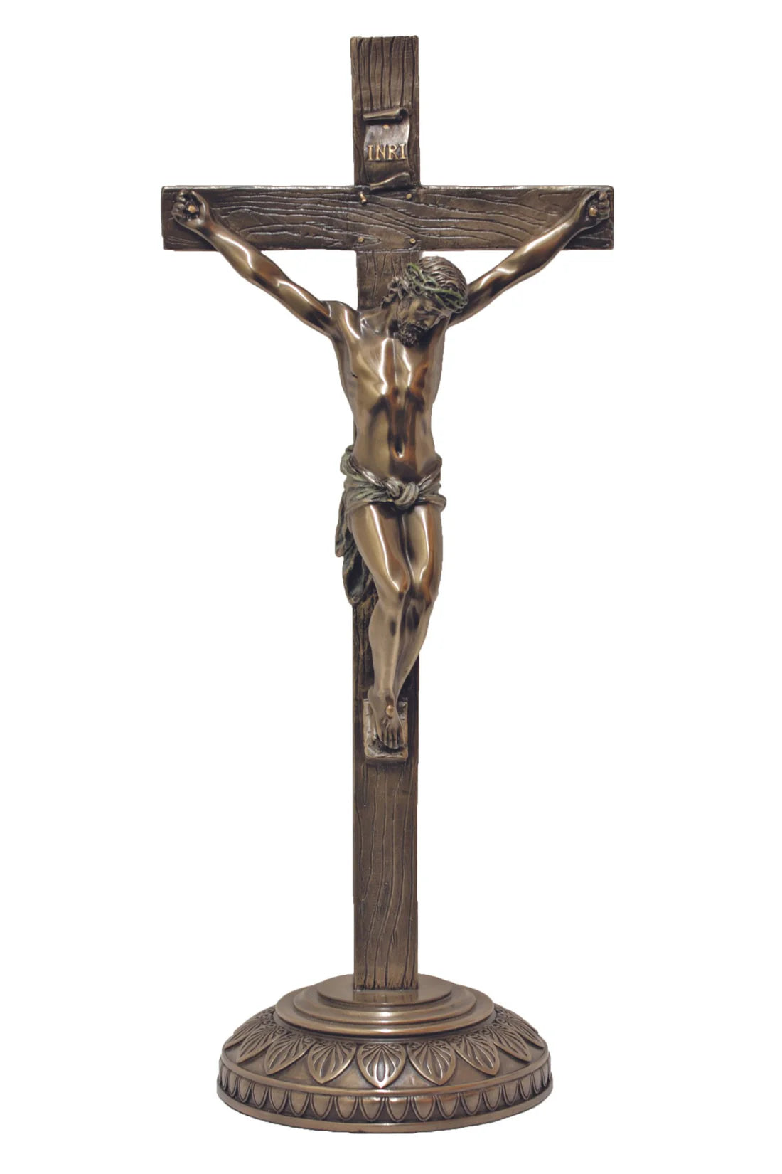 Standing Crucifix in lightly hand-painted cold cast bronze