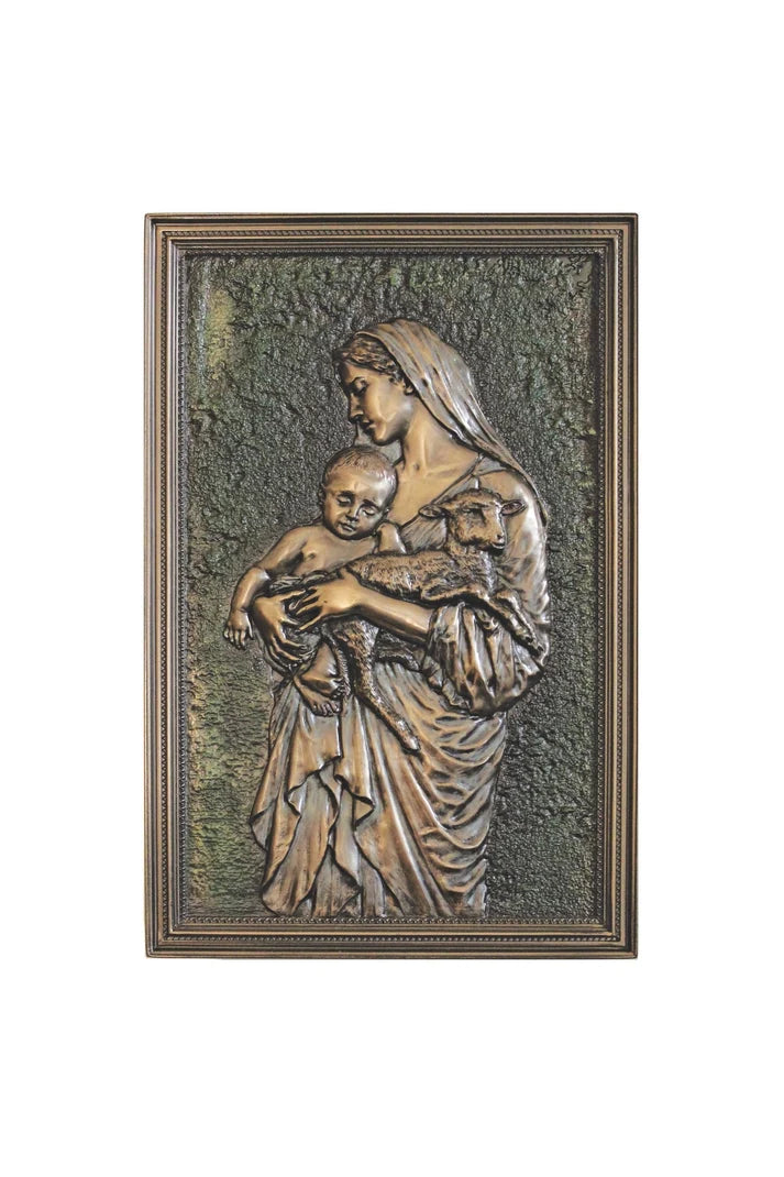 L'Innocence plaque in lightly hand-painted cold cast bronze