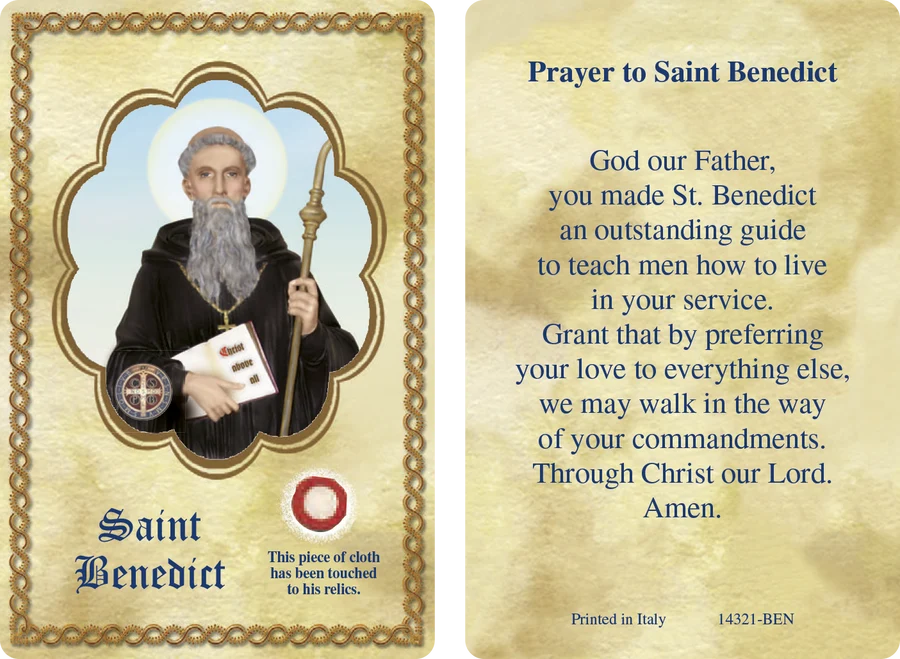 Saint Benedict Third Class Relic Card
